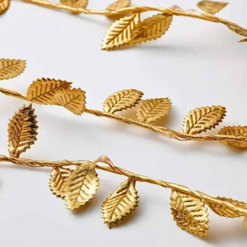 Golden Tiny Leaves Fairy LED String Lights – 5M/10M Decorative Garland Lights