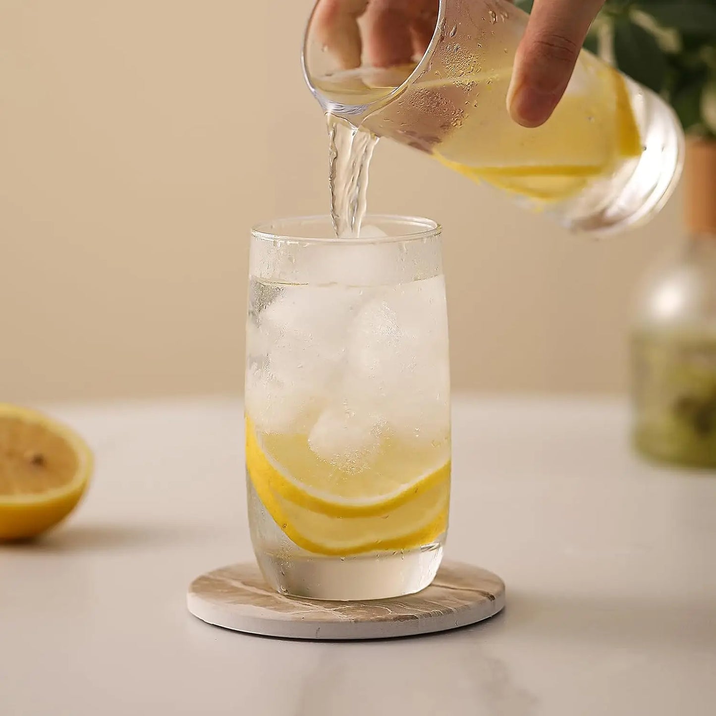 Marble Effect Ceramic Coaster Set – 6pcs with Holder, 10.2cm Drink Coasters for Table Protection