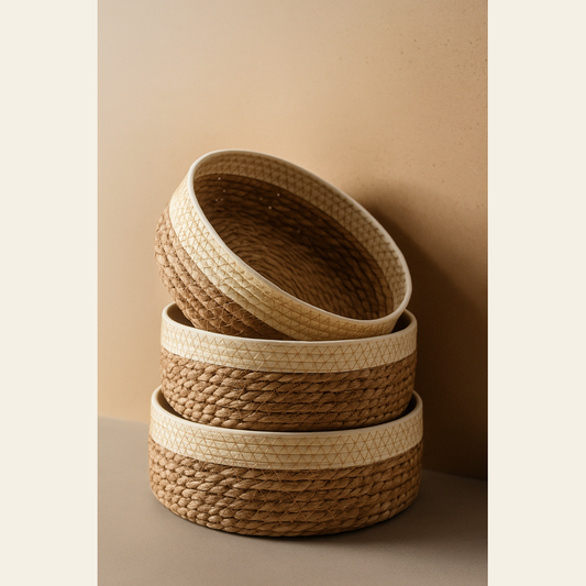 Set of 3 Handwoven Natural Straw Baskets – Stylish Storage for Home & Kitchen